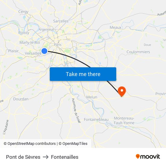 Pont de Sèvres to Fontenailles map