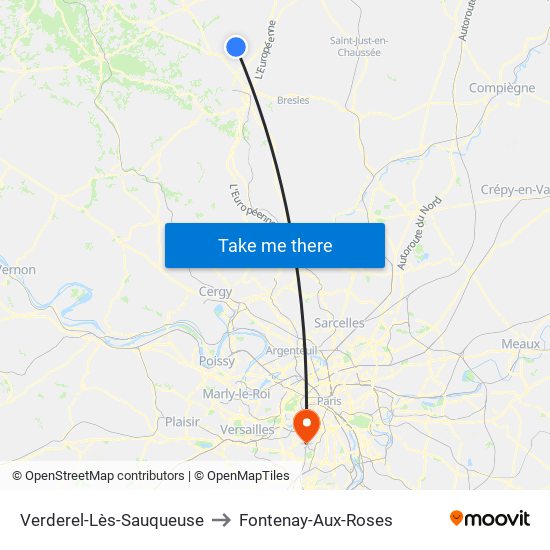 Verderel-Lès-Sauqueuse to Fontenay-Aux-Roses map