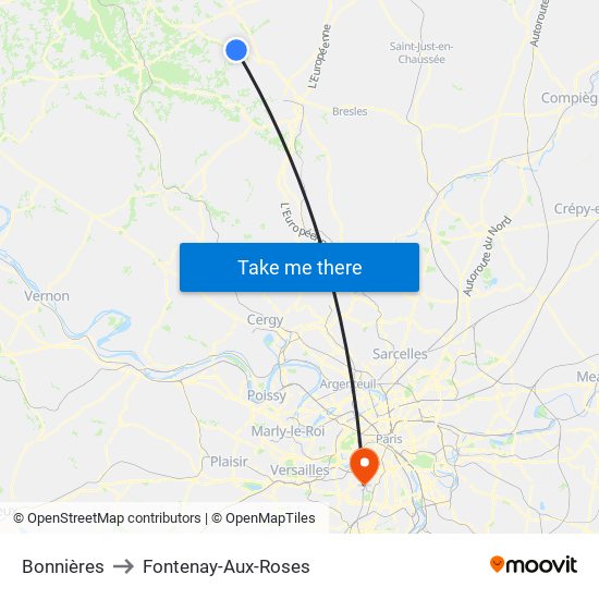 Bonnières to Fontenay-Aux-Roses map