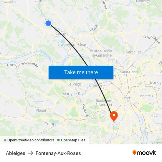 Ableiges to Fontenay-Aux-Roses map