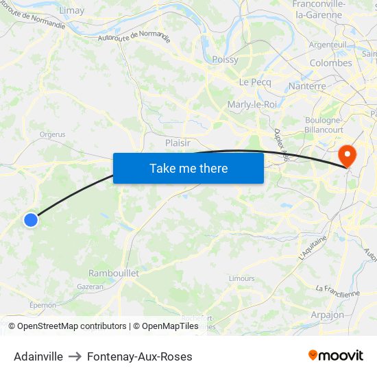 Adainville to Fontenay-Aux-Roses map