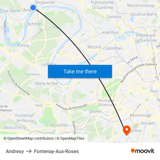 Andresy to Fontenay-Aux-Roses map