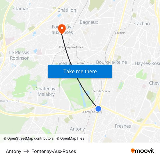 Antony to Fontenay-Aux-Roses map