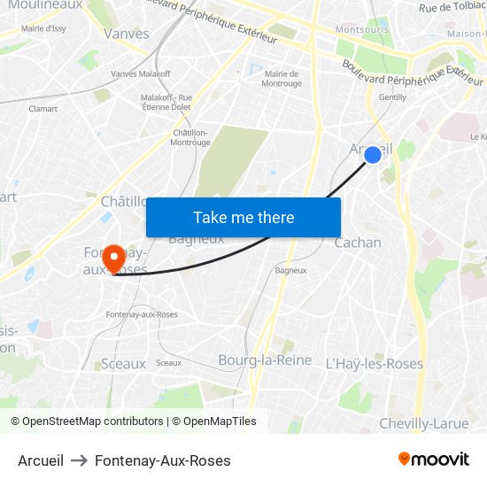 Arcueil to Fontenay-Aux-Roses map