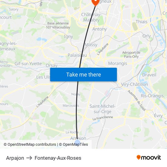 Arpajon to Fontenay-Aux-Roses map