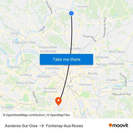 Asnieres-Sur-Oise to Fontenay-Aux-Roses map