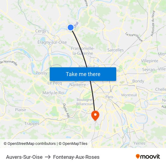 Auvers-Sur-Oise to Fontenay-Aux-Roses map