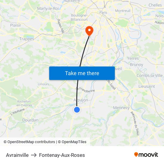 Avrainville to Fontenay-Aux-Roses map