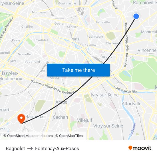Bagnolet to Fontenay-Aux-Roses map