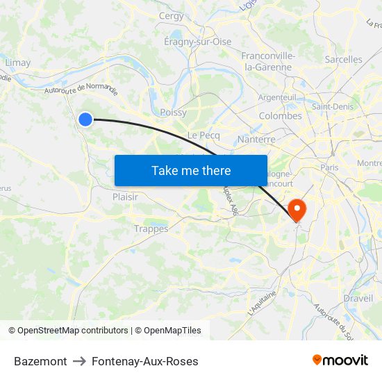 Bazemont to Fontenay-Aux-Roses map