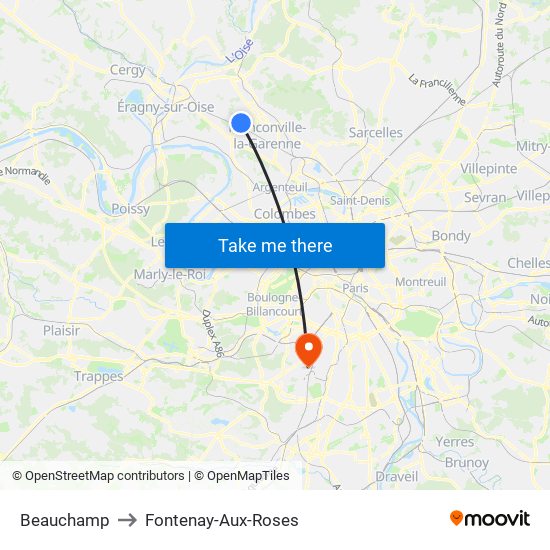 Beauchamp to Fontenay-Aux-Roses map
