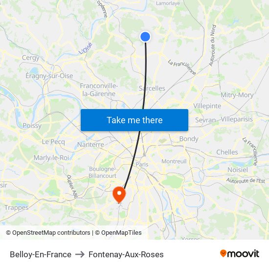 Belloy-En-France to Fontenay-Aux-Roses map