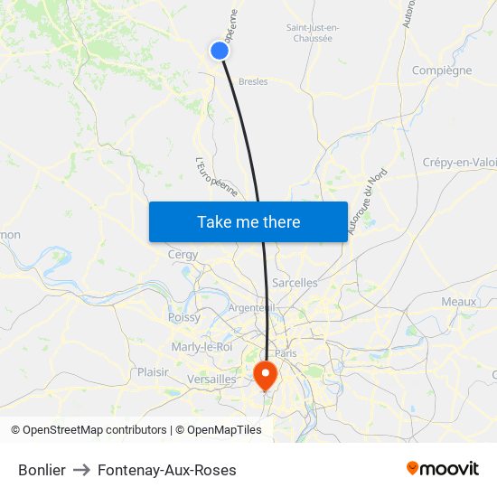 Bonlier to Fontenay-Aux-Roses map
