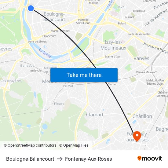 Boulogne-Billancourt to Fontenay-Aux-Roses map