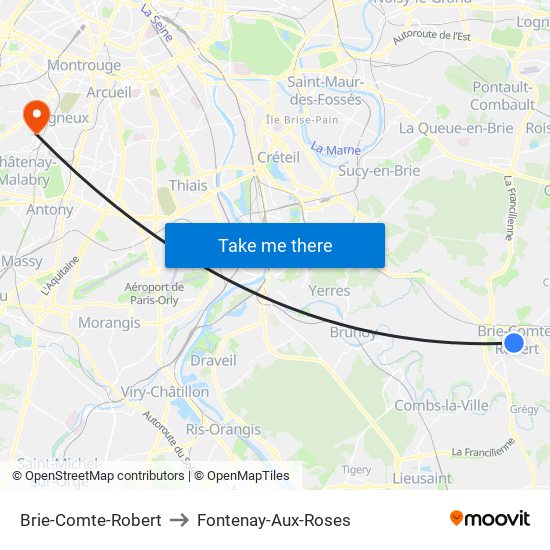 Brie-Comte-Robert to Fontenay-Aux-Roses map