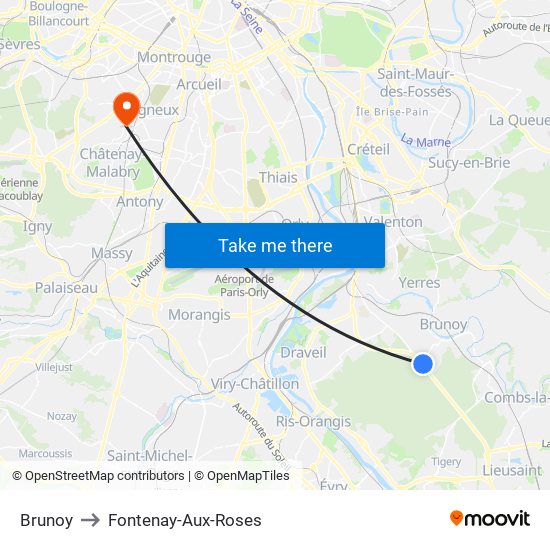 Brunoy to Fontenay-Aux-Roses map