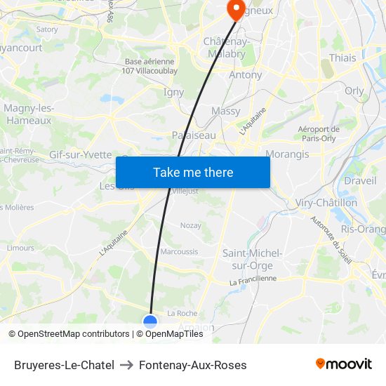 Bruyeres-Le-Chatel to Fontenay-Aux-Roses map