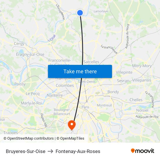 Bruyeres-Sur-Oise to Fontenay-Aux-Roses map