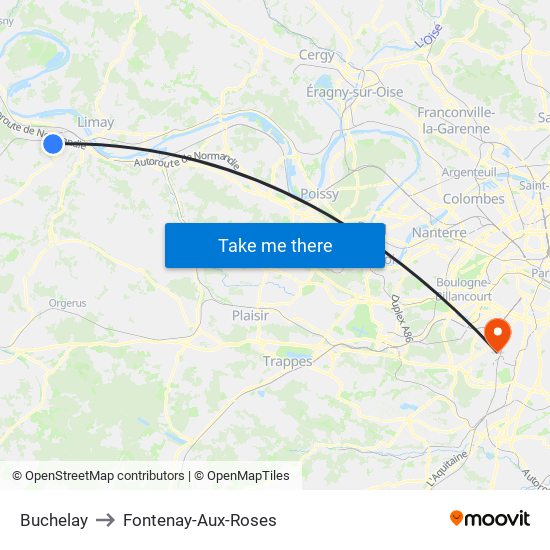 Buchelay to Fontenay-Aux-Roses map