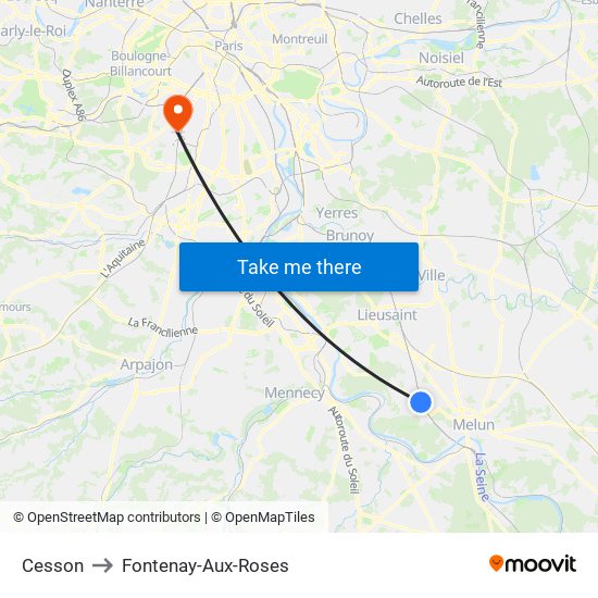 Cesson to Fontenay-Aux-Roses map