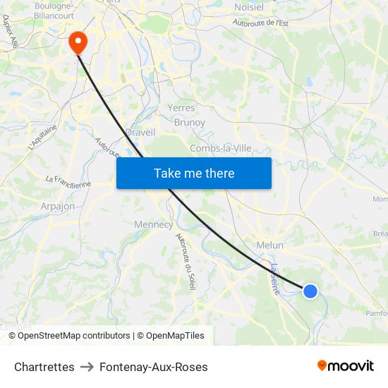 Chartrettes to Fontenay-Aux-Roses map