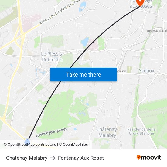 Chatenay-Malabry to Fontenay-Aux-Roses map