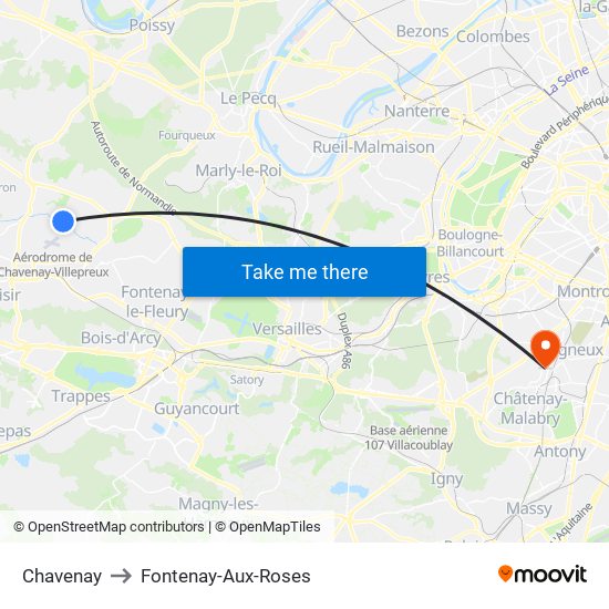 Chavenay to Fontenay-Aux-Roses map