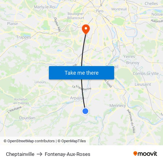 Cheptainville to Fontenay-Aux-Roses map