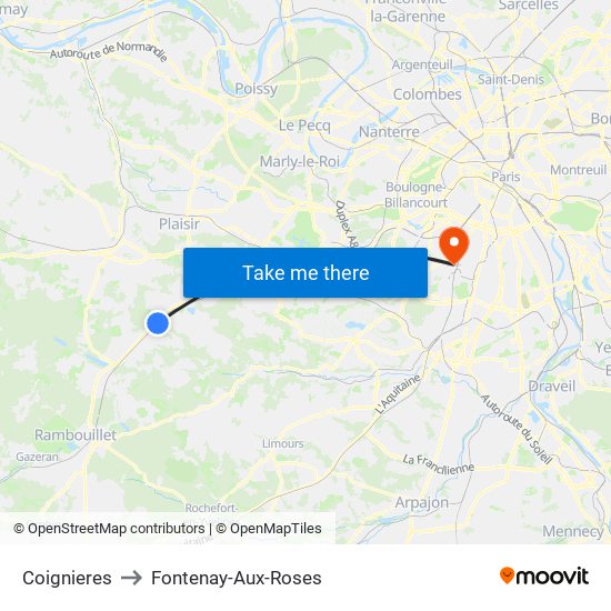 Coignieres to Fontenay-Aux-Roses map