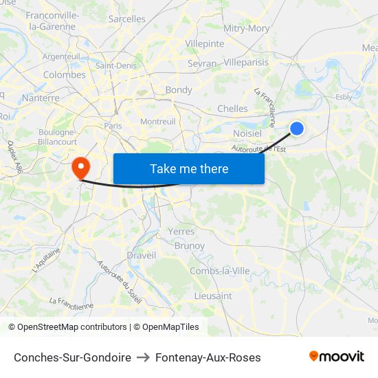 Conches-Sur-Gondoire to Fontenay-Aux-Roses map