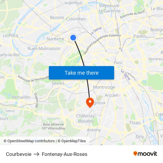 Courbevoie to Fontenay-Aux-Roses map
