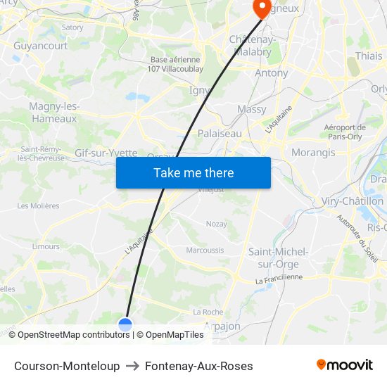 Courson-Monteloup to Fontenay-Aux-Roses map