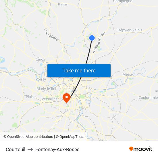 Courteuil to Fontenay-Aux-Roses map