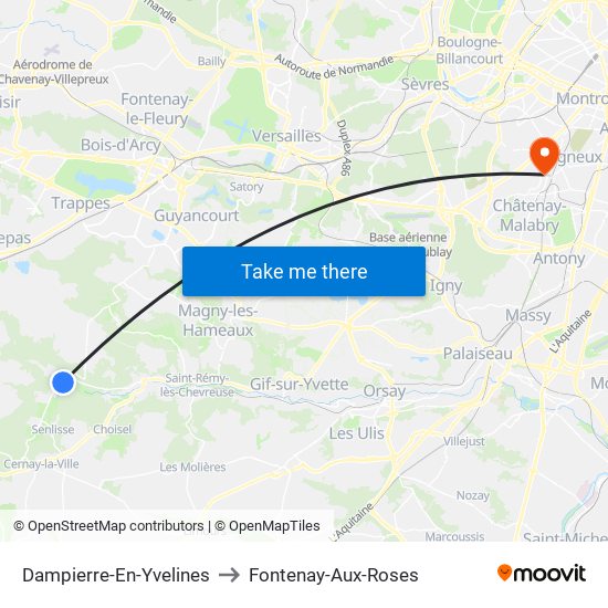 Dampierre-En-Yvelines to Fontenay-Aux-Roses map