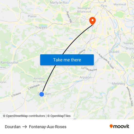 Dourdan to Fontenay-Aux-Roses map