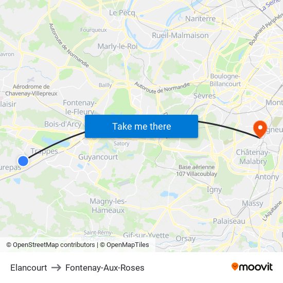 Elancourt to Fontenay-Aux-Roses map