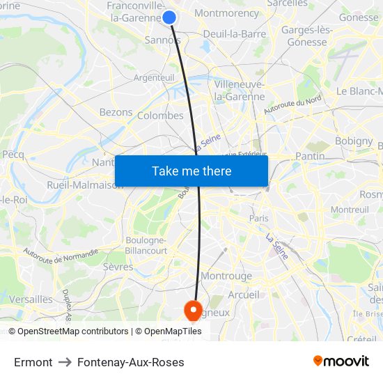 Ermont to Fontenay-Aux-Roses map