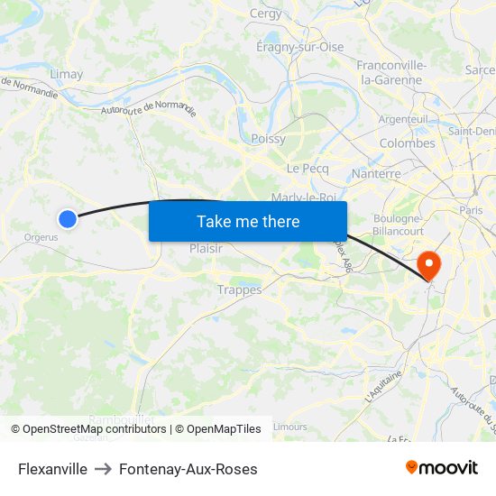 Flexanville to Fontenay-Aux-Roses map