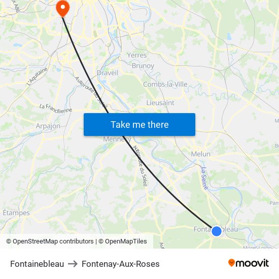 Fontainebleau to Fontenay-Aux-Roses map