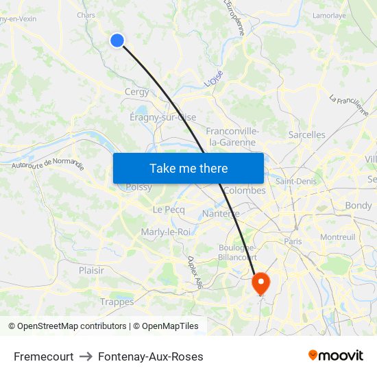 Fremecourt to Fontenay-Aux-Roses map
