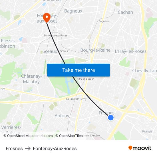 Fresnes to Fontenay-Aux-Roses map