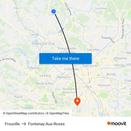 Frouville to Fontenay-Aux-Roses map