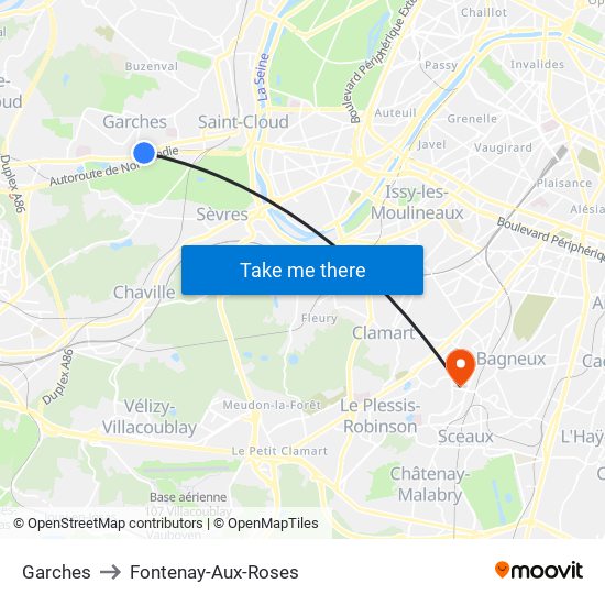 Garches to Fontenay-Aux-Roses map