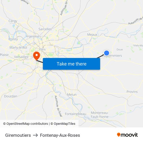 Giremoutiers to Fontenay-Aux-Roses map