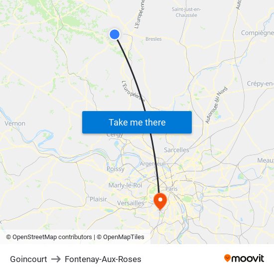 Goincourt to Fontenay-Aux-Roses map