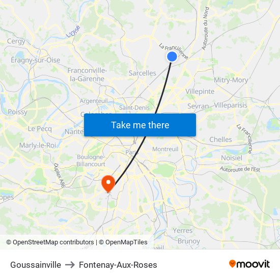 Goussainville to Fontenay-Aux-Roses map