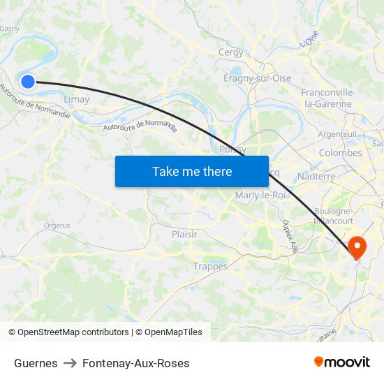 Guernes to Fontenay-Aux-Roses map