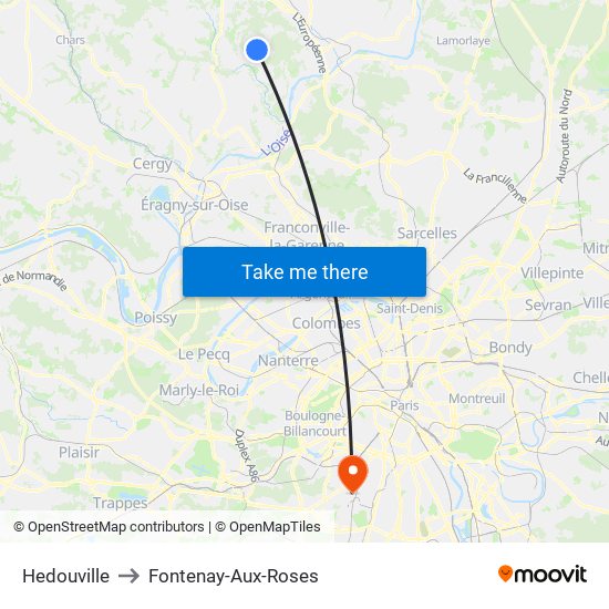 Hedouville to Fontenay-Aux-Roses map