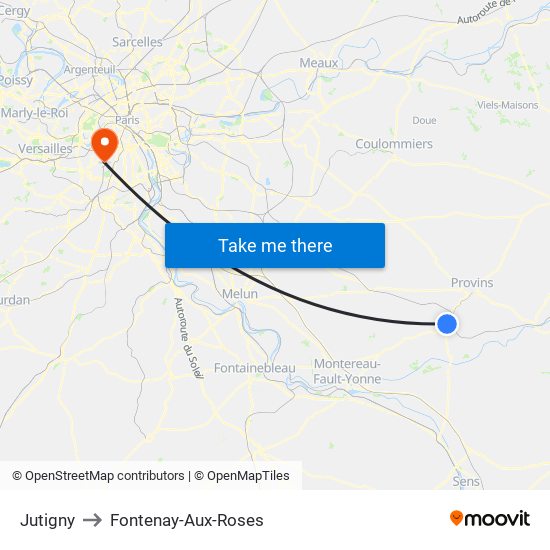 Jutigny to Fontenay-Aux-Roses map