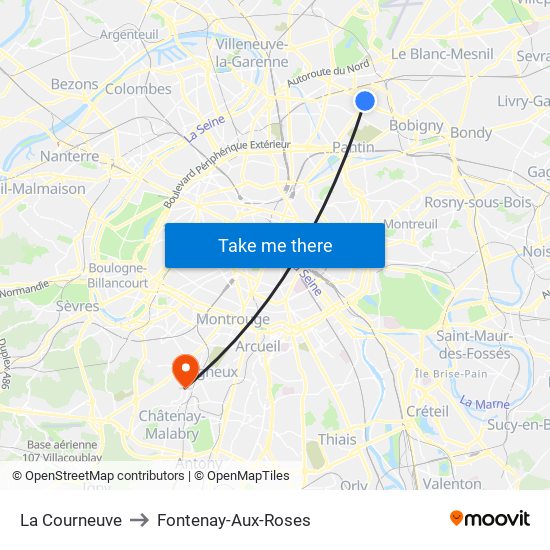 La Courneuve to Fontenay-Aux-Roses map